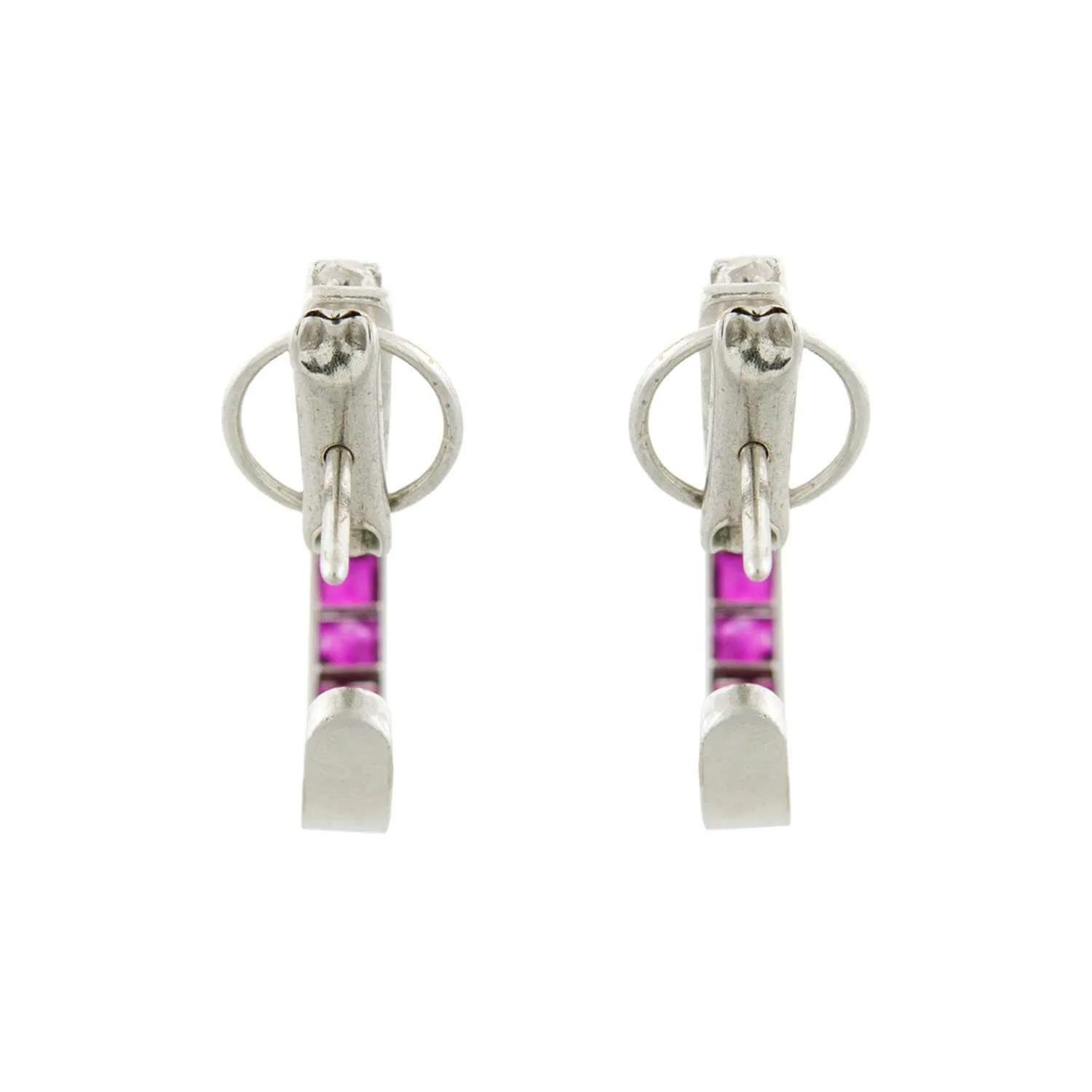 Art Deco 18k Diamond   Ruby Conversion Hoop Earrings