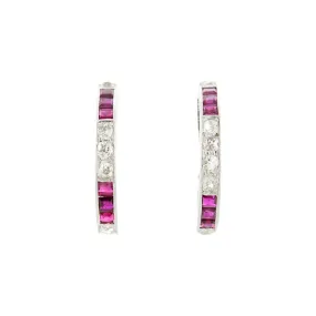 Art Deco 18k Diamond   Ruby Conversion Hoop Earrings