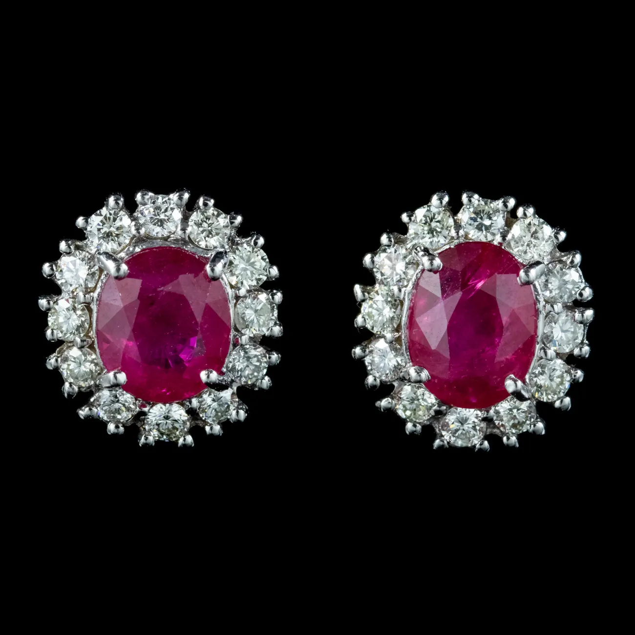 Art Deco Style Ruby Diamond Stud Earrings 18ct Gold 1.20ct Of Ruby