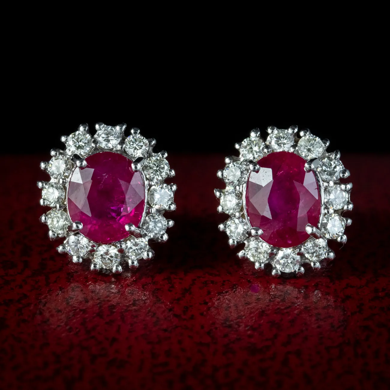 Art Deco Style Ruby Diamond Stud Earrings 18ct Gold 1.20ct Of Ruby