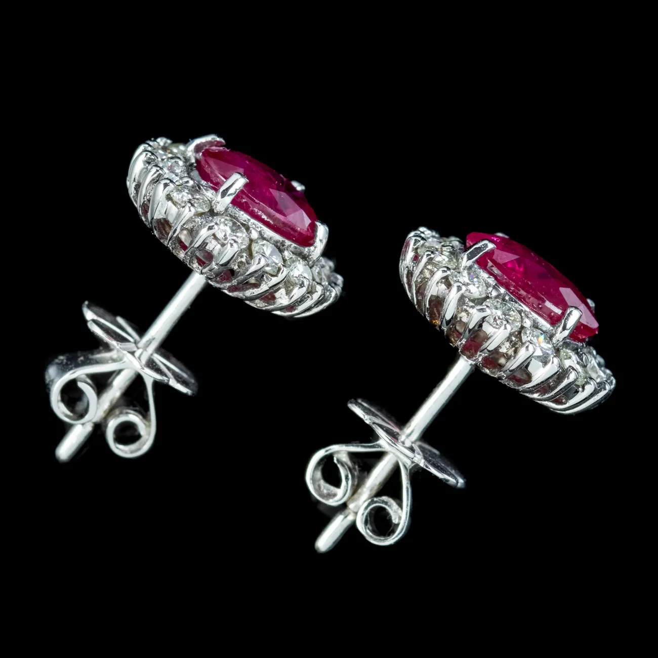 Art Deco Style Ruby Diamond Stud Earrings 18ct Gold 1.20ct Of Ruby