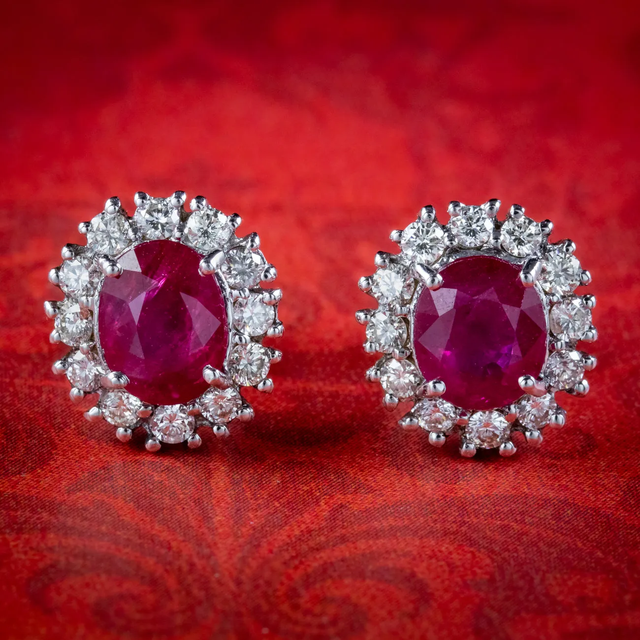 Art Deco Style Ruby Diamond Stud Earrings 18ct Gold 1.20ct Of Ruby