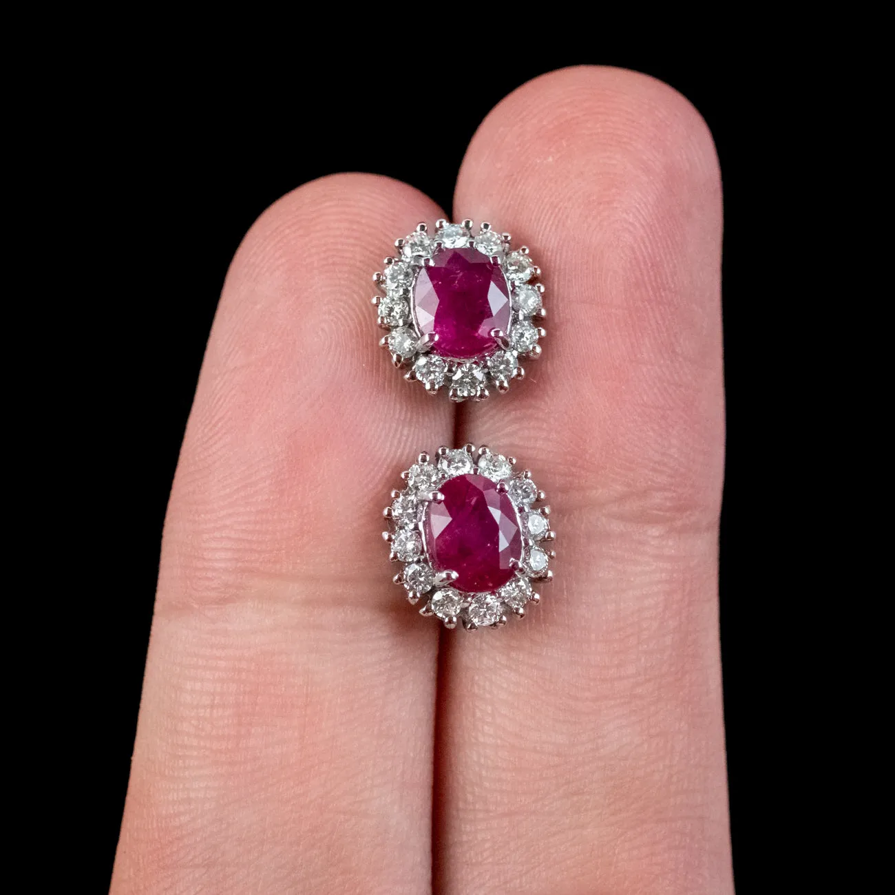 Art Deco Style Ruby Diamond Stud Earrings 18ct Gold 1.20ct Of Ruby