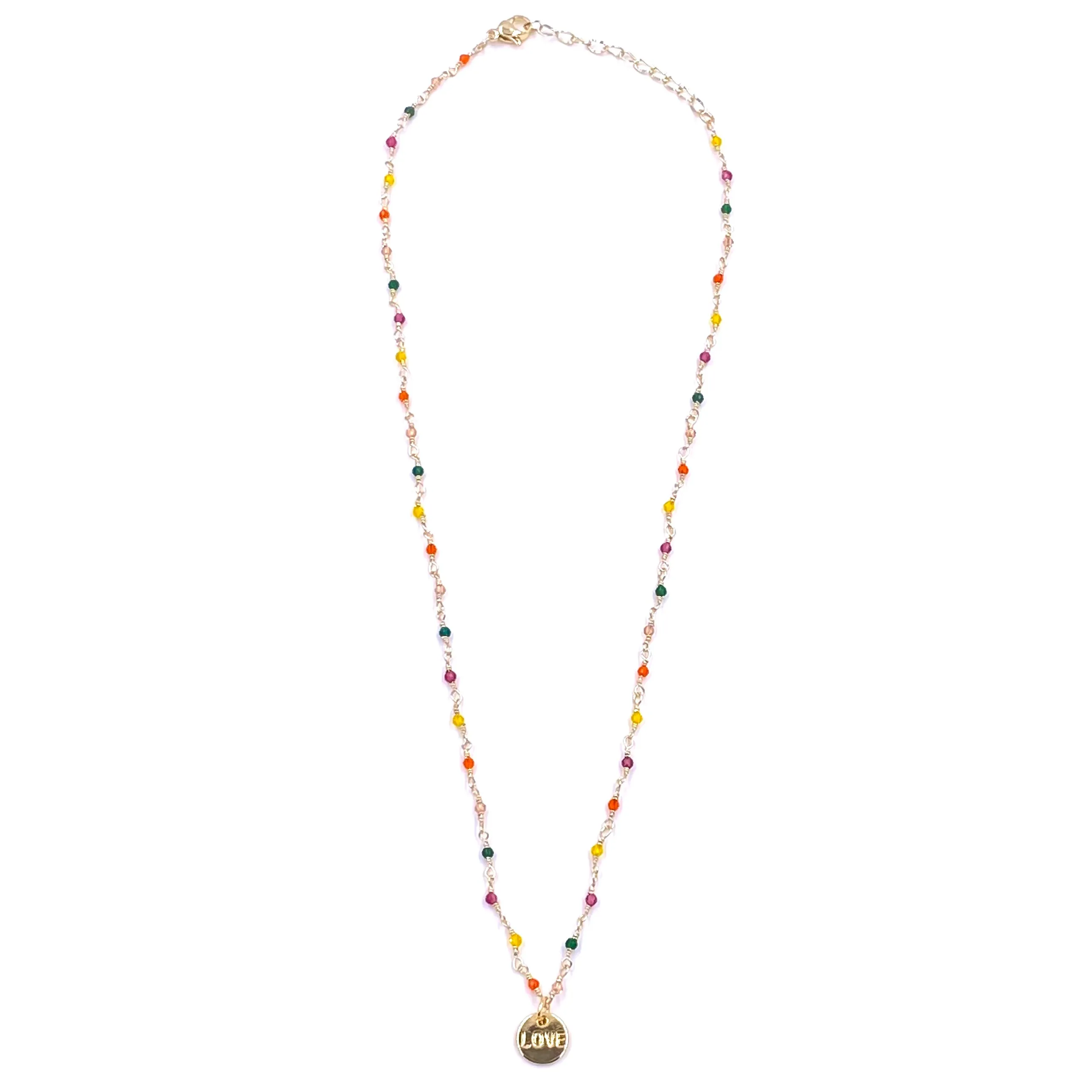 Ashley Gold Stainless Steel Gold Plated Assorted Semi Precious Beads With Love Pendant Necklace