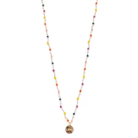 Ashley Gold Stainless Steel Gold Plated Assorted Semi Precious Beads With Love Pendant Necklace