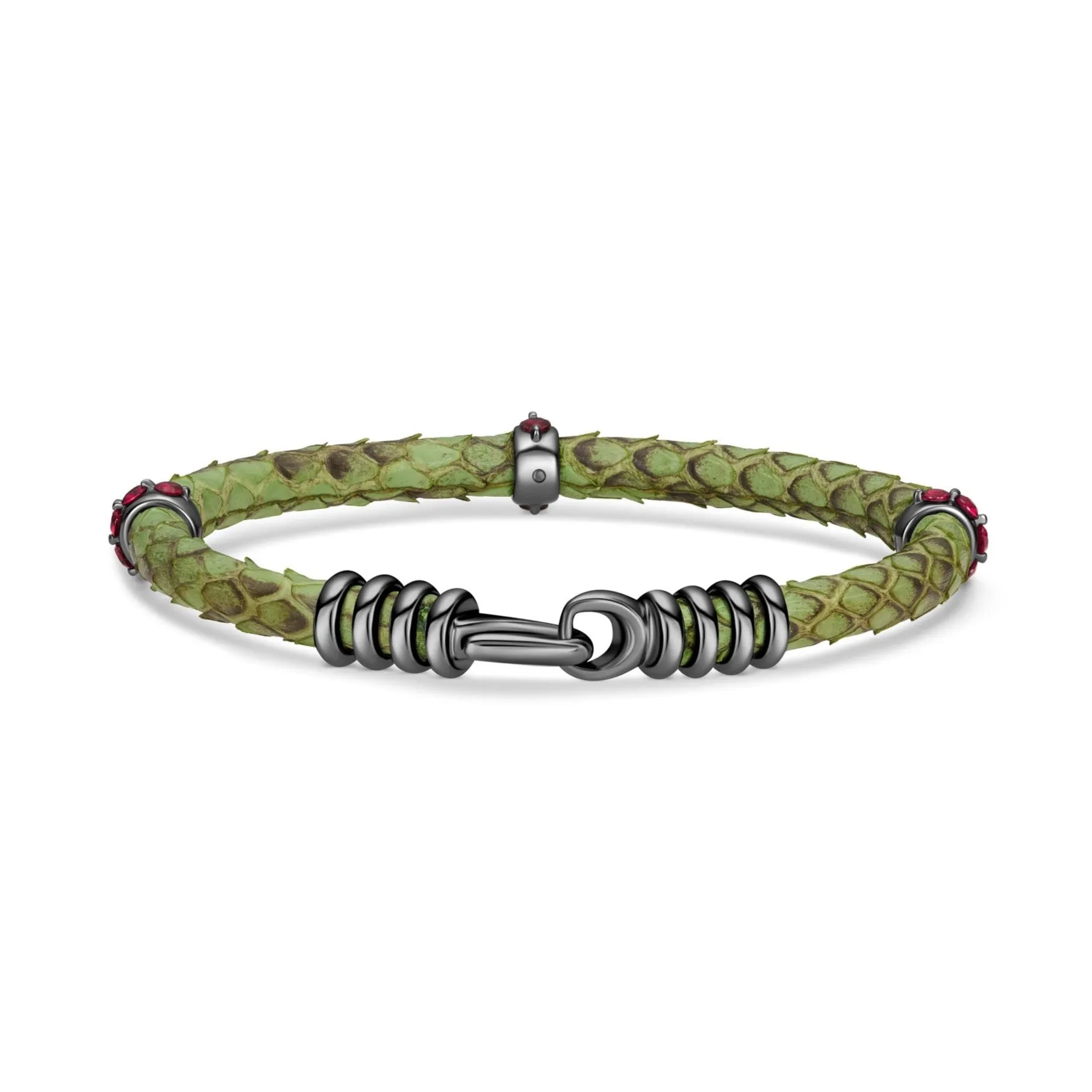 B425P Black Platinum & Ruby Green Python Bracelet