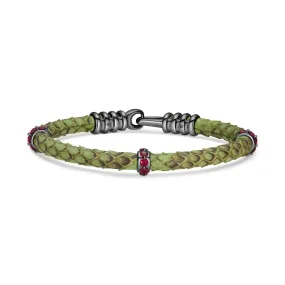 B425P Black Platinum & Ruby Green Python Bracelet