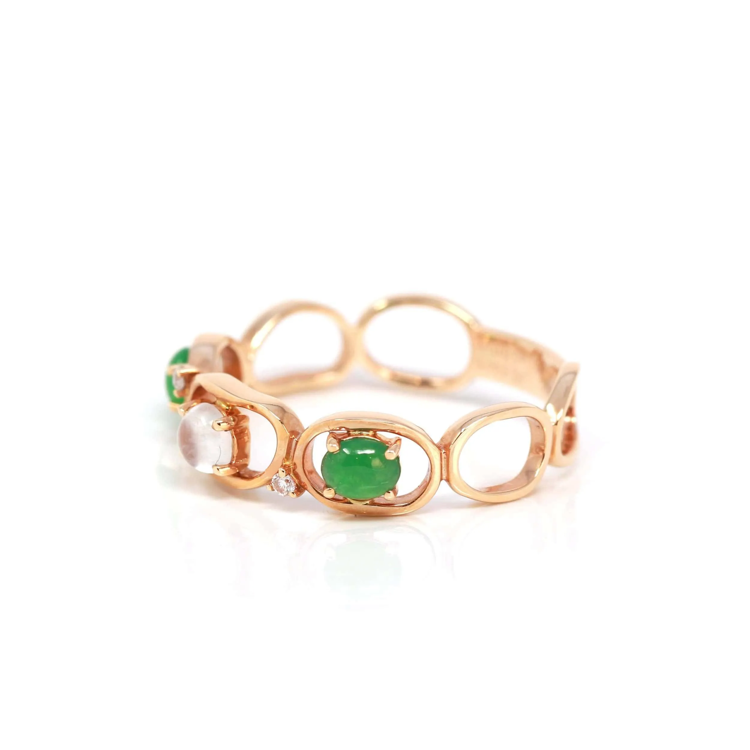 Baikalla™ "Melba" 18k Rose Gold Natural Imperial Jadeite Wedding Band