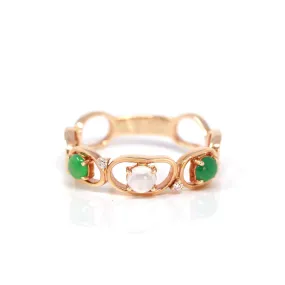 Baikalla™ "Melba" 18k Rose Gold Natural Imperial Jadeite Wedding Band