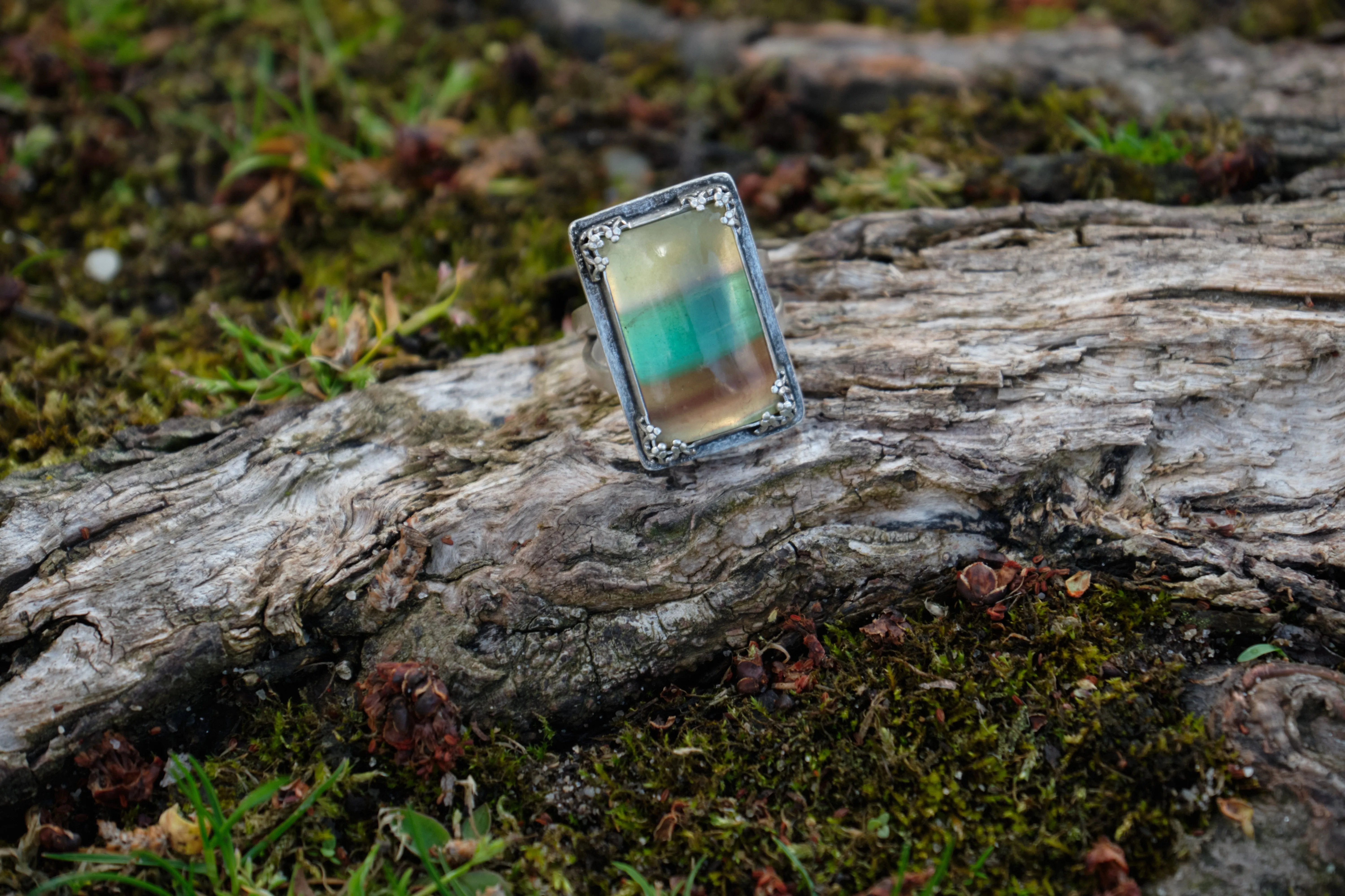 Banded Fluorite Statement Ring