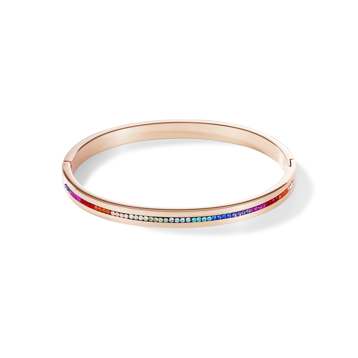 Bangle stainless steel rose gold & crystals pavé strip multicolour