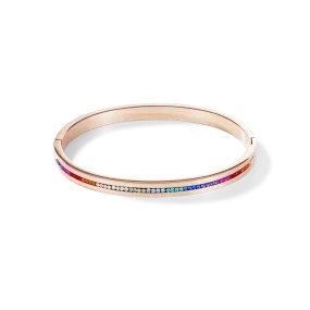 Bangle stainless steel rose gold & crystals pavé strip multicolour