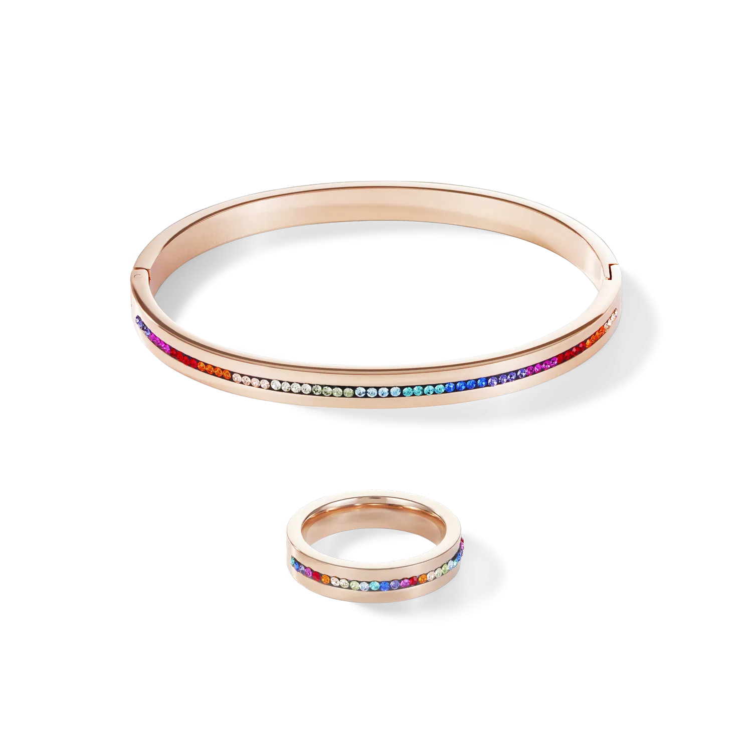 Bangle stainless steel rose gold & crystals pavé strip multicolour