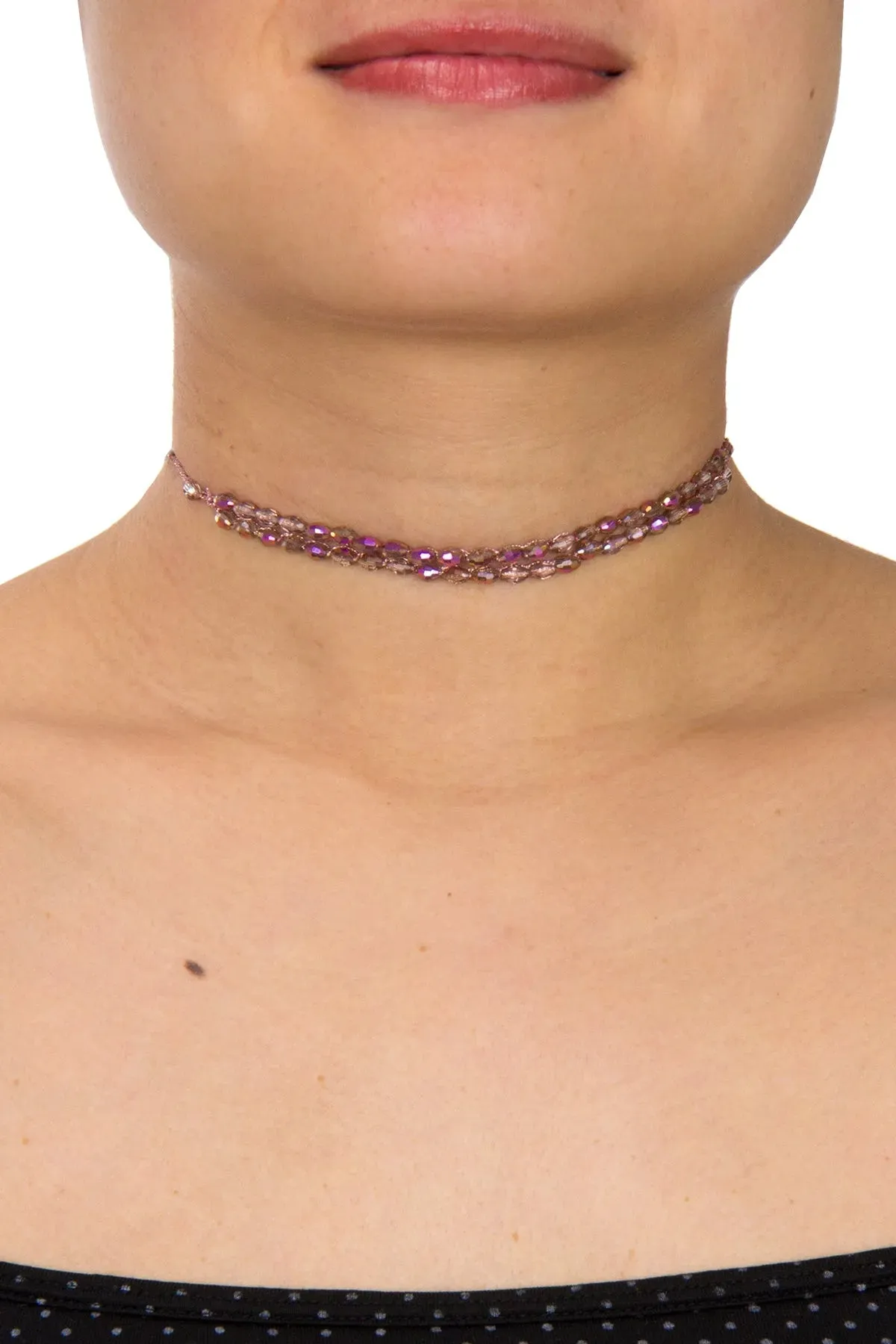 Beaded Crochet Choker Pink Necklace