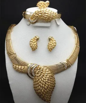 Beautiful Gold Plated Necklace Bangle Earring Party Set