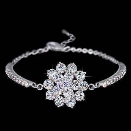 Belle Fleur Austrian Crystal Flower Cup Chain Bracelet for Women