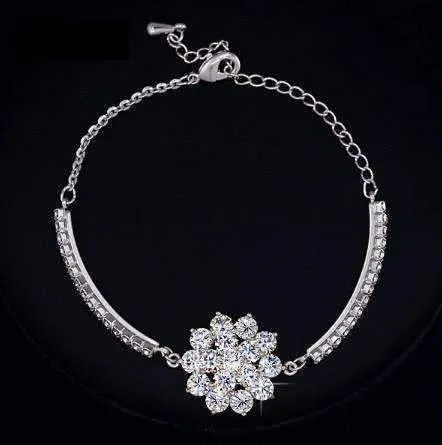 Belle Fleur Austrian Crystal Flower Cup Chain Bracelet for Women