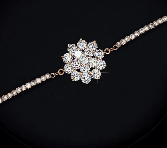 Belle Fleur Austrian Crystal Flower Cup Chain Bracelet for Women