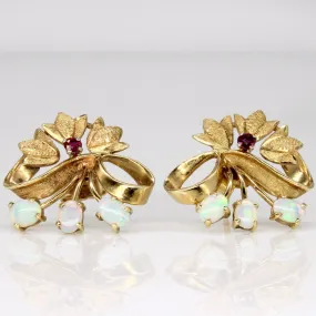 'Birks' Vintage Opal & Ruby Earrings | 0.24ctw, 0.10ctw |