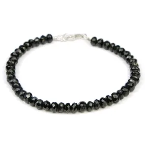 Black Tourmaline 4mm Faceted Rondelle Bracelet with Sterling Silver Trigger Clasp