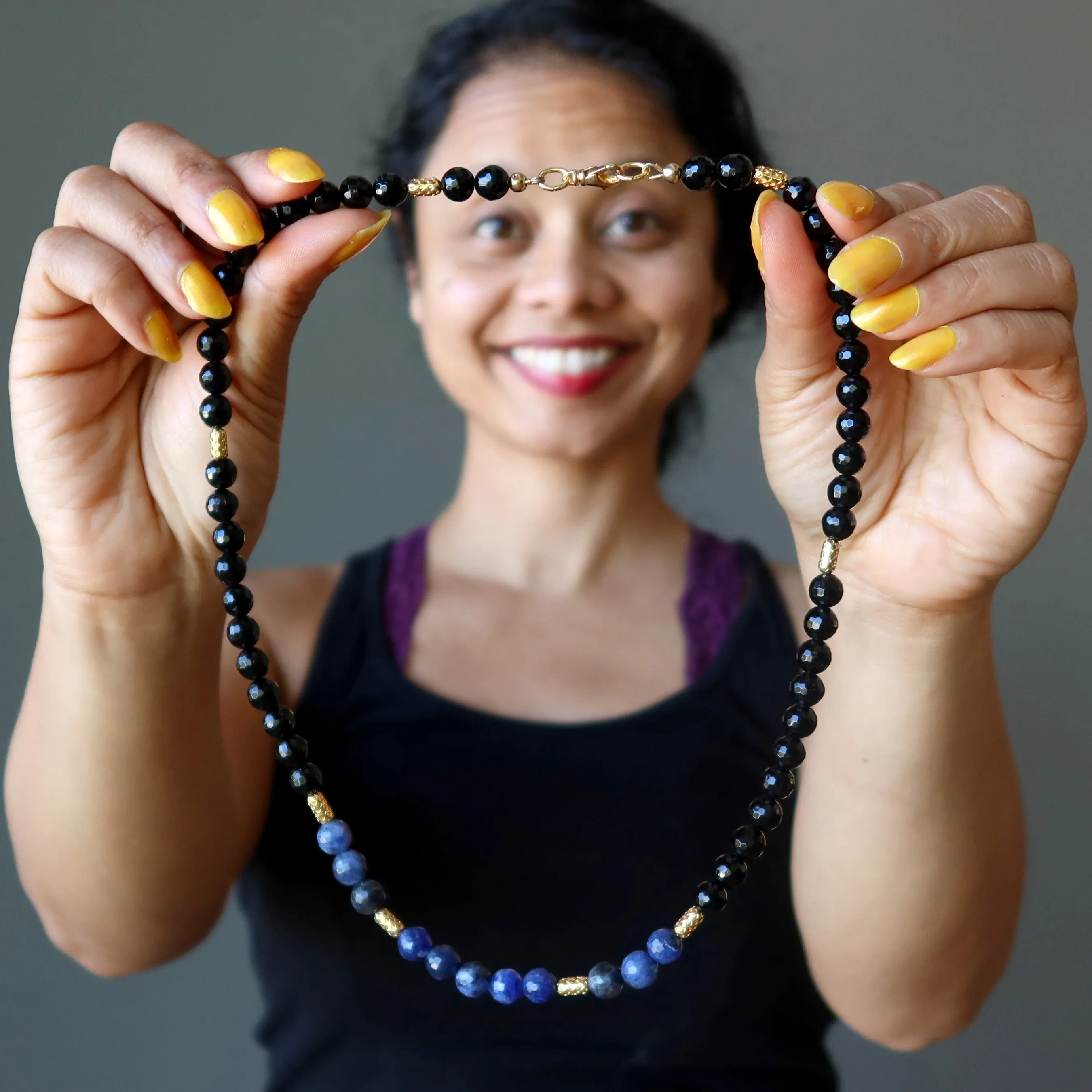 Black Tourmaline Necklace Faceted Sodalite