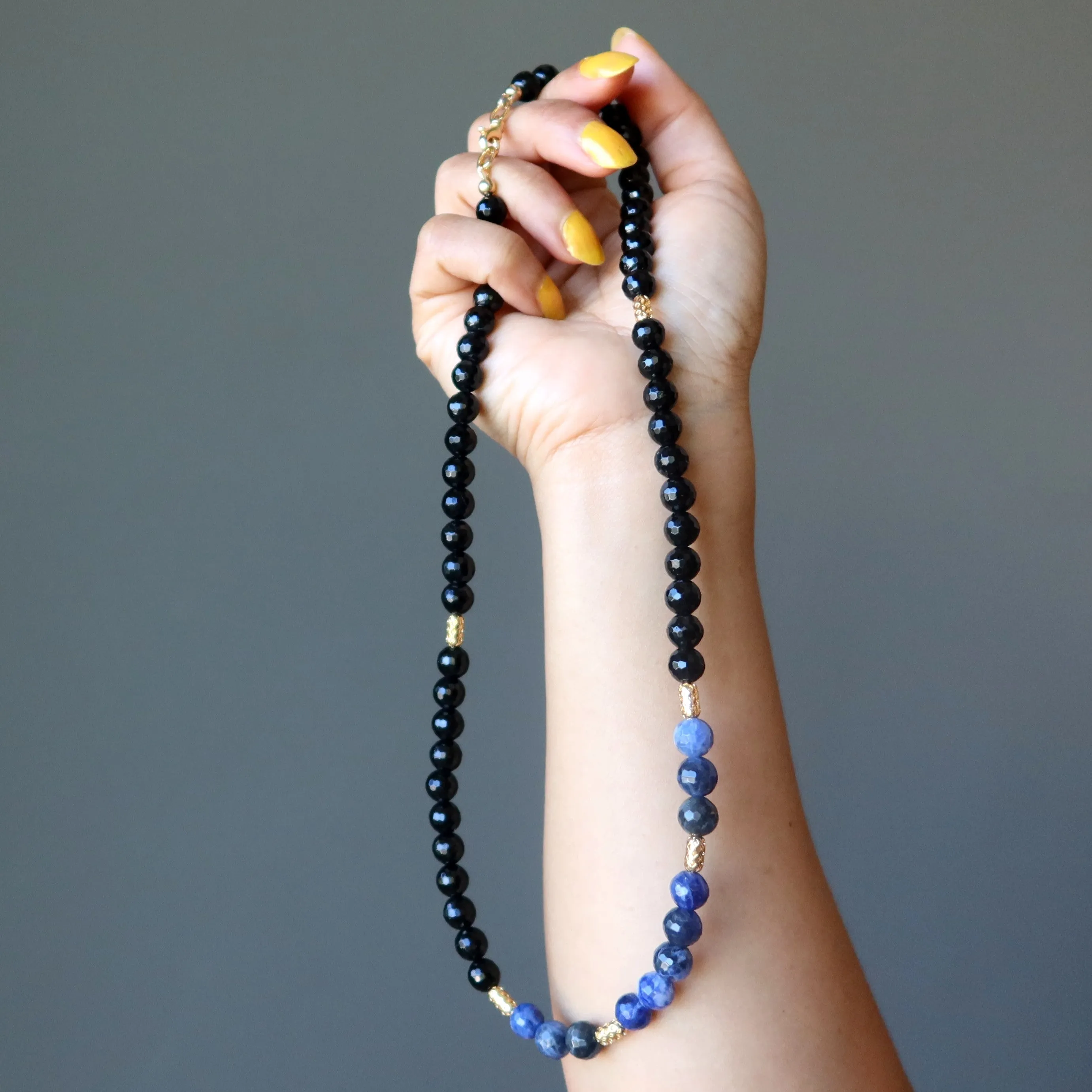 Black Tourmaline Necklace Faceted Sodalite