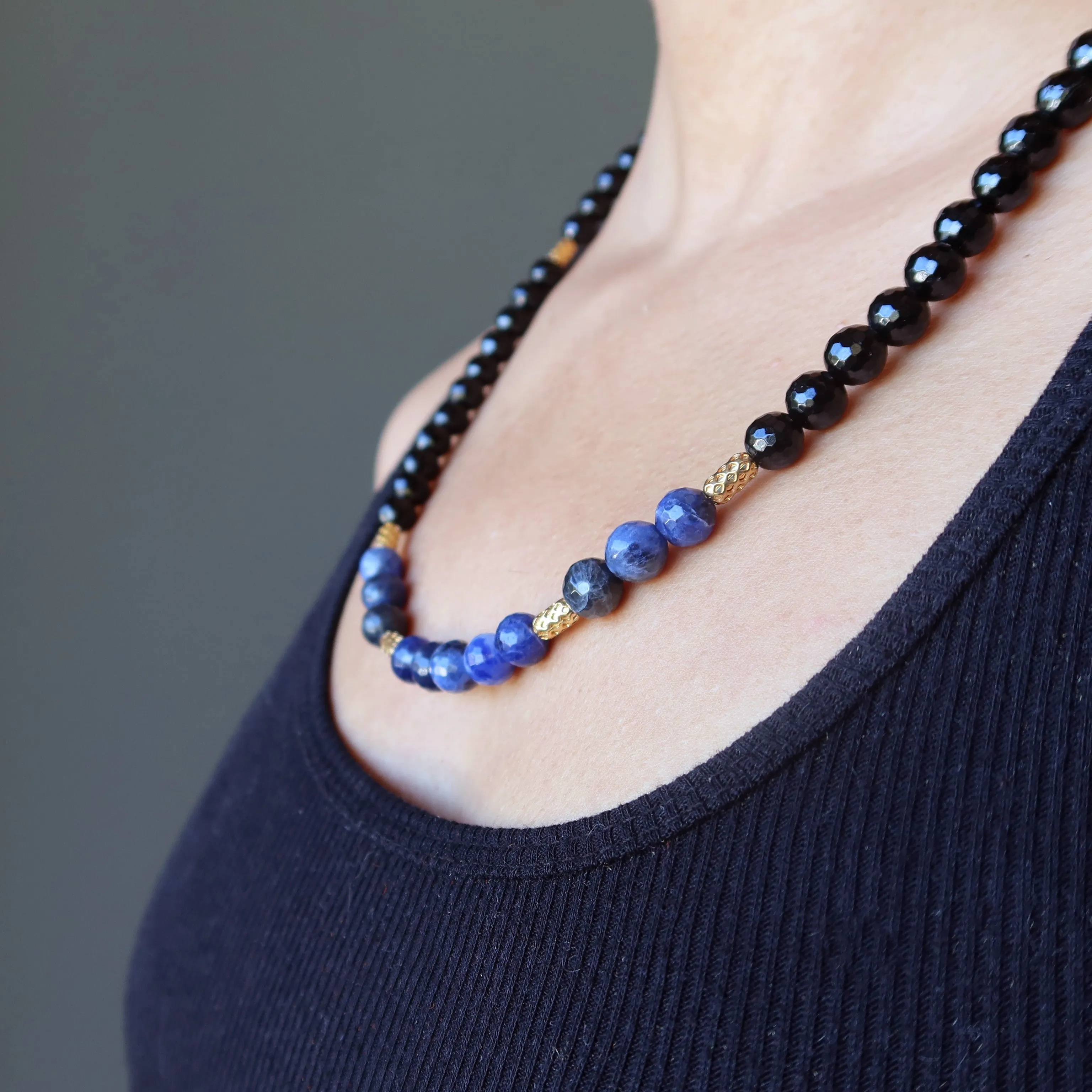 Black Tourmaline Necklace Faceted Sodalite