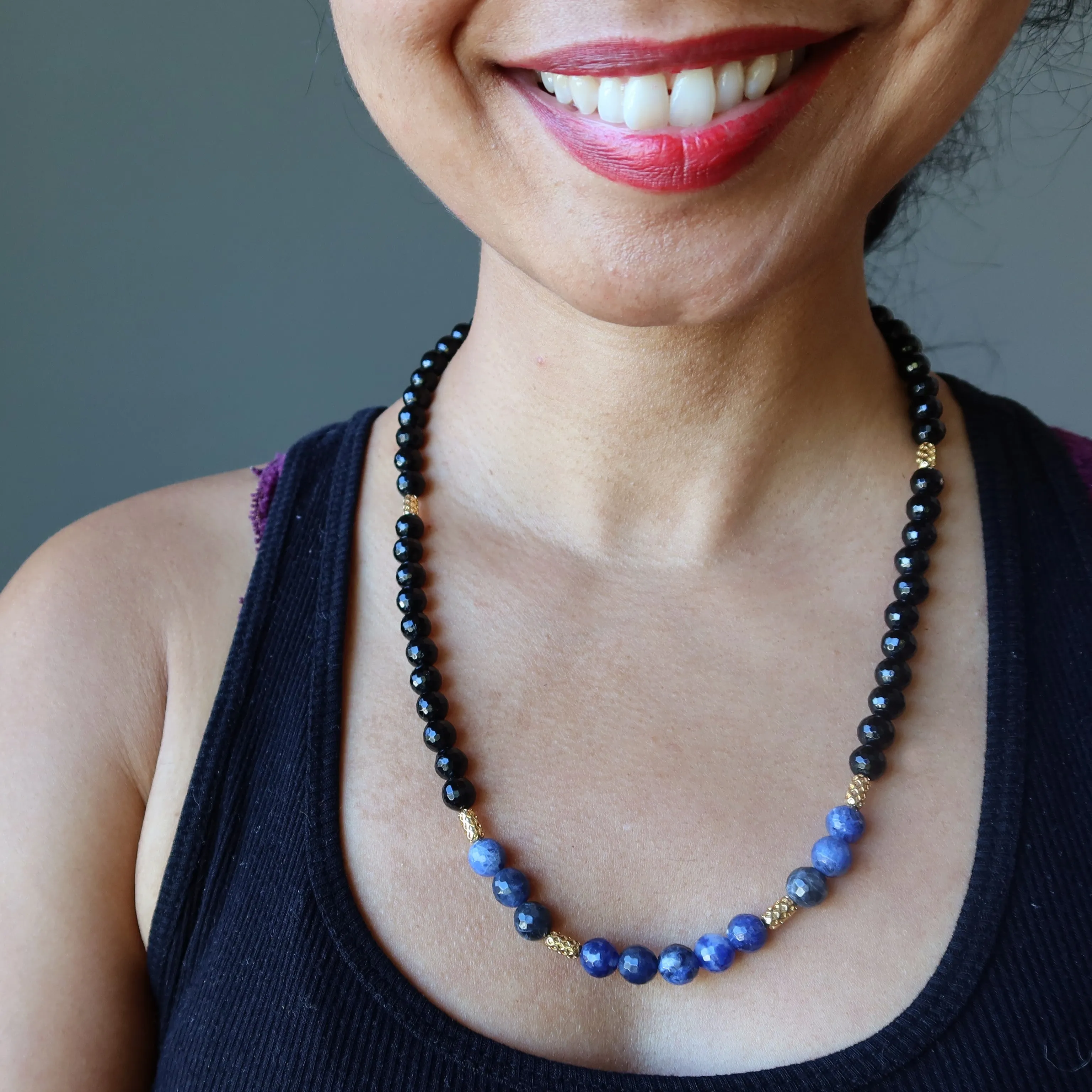 Black Tourmaline Necklace Faceted Sodalite