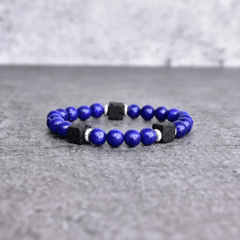 Blue Night - Lapis Lazuli and Lava Bead Bracelet