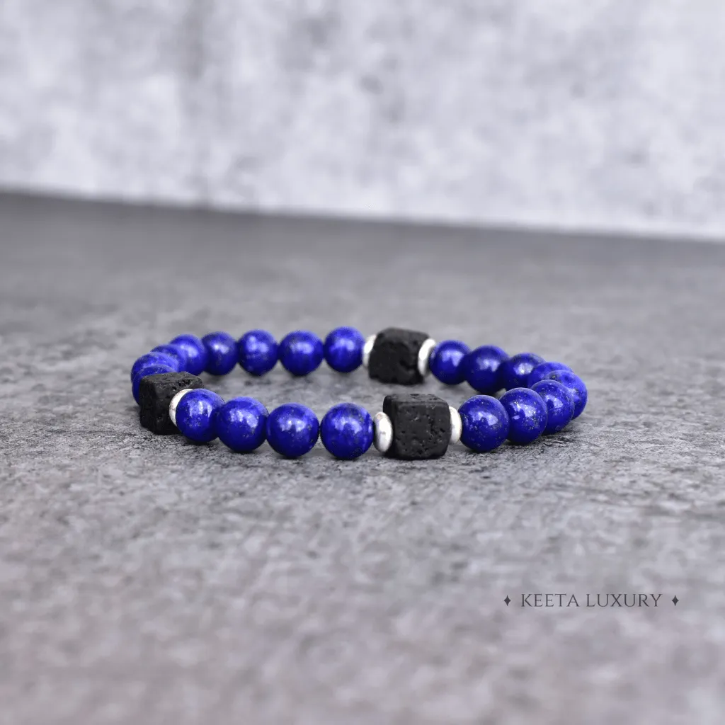 Blue Night - Lapis Lazuli and Lava Bead Bracelet