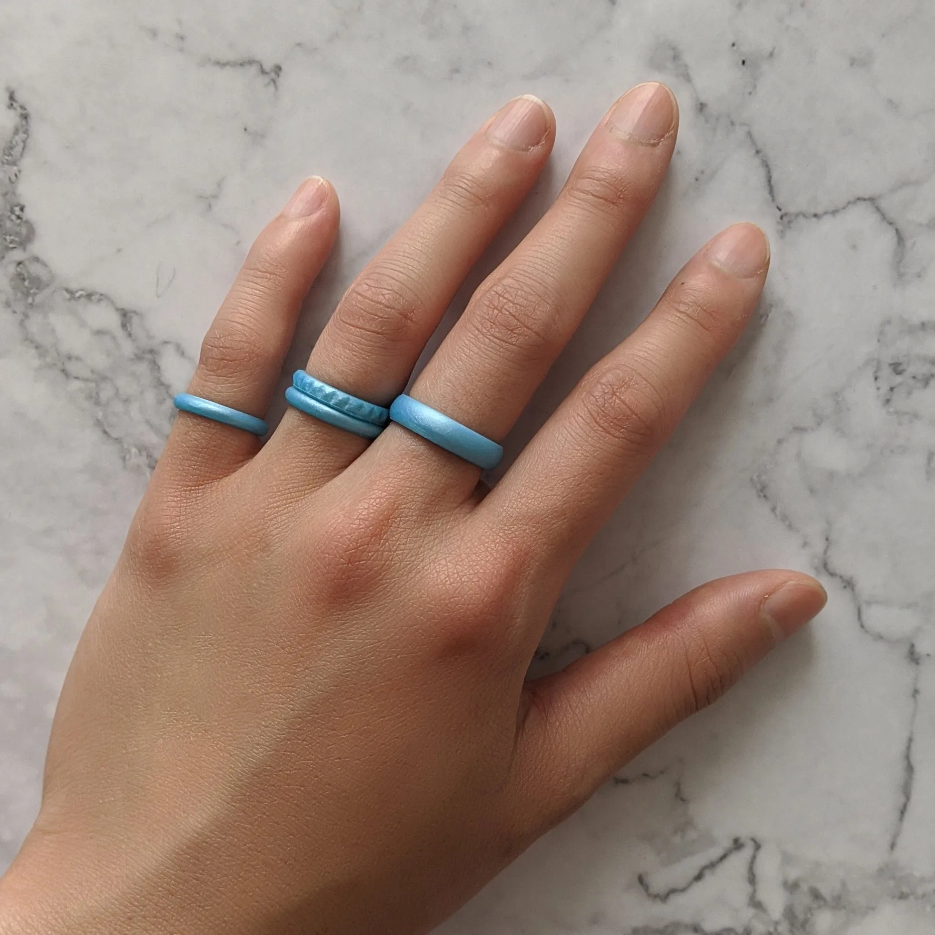 Blue Sky Pyramid Stackable Slim Thin Silicone Ring for Women