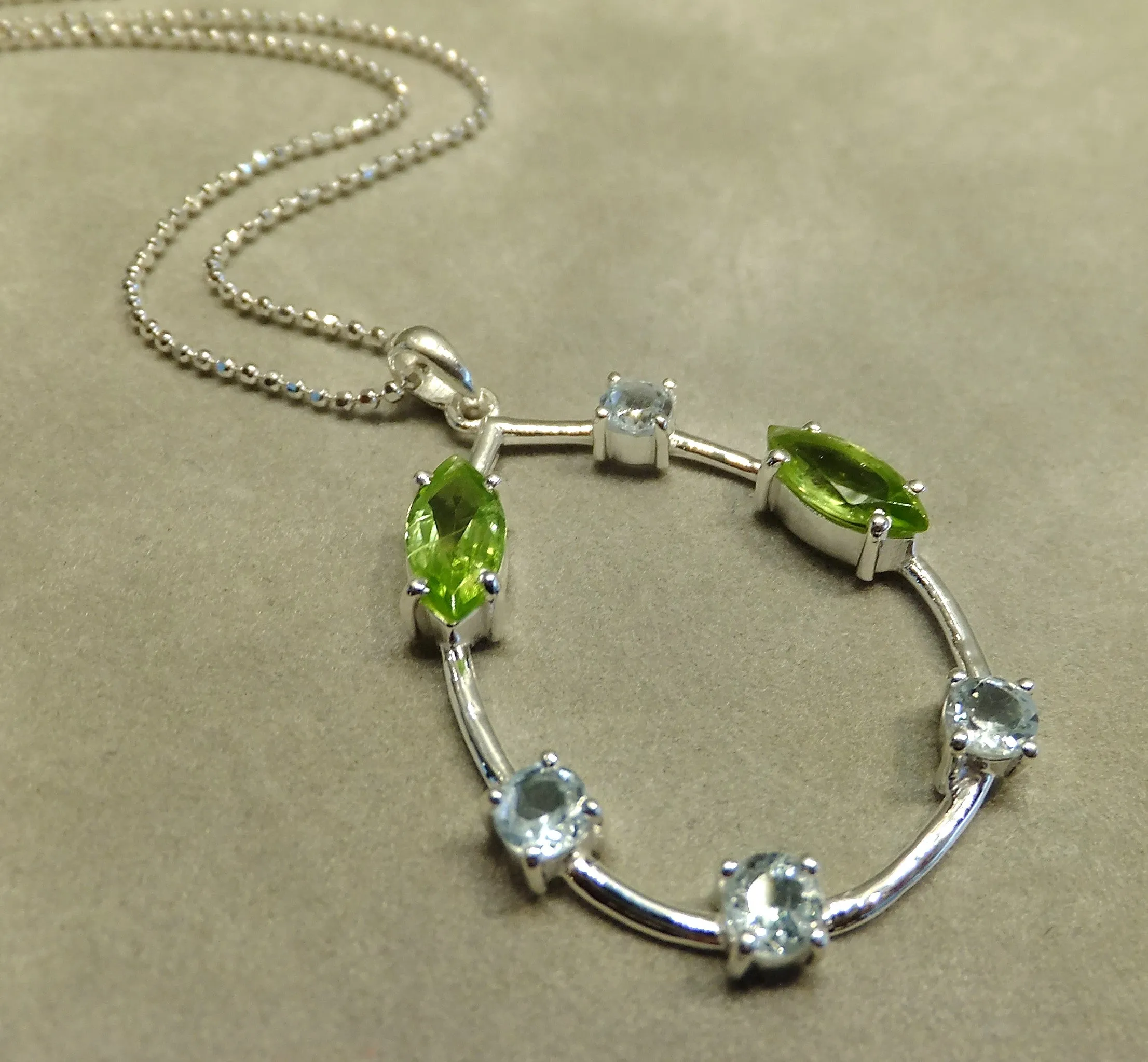 Blue Topaz and Peridot Gemstone Necklace