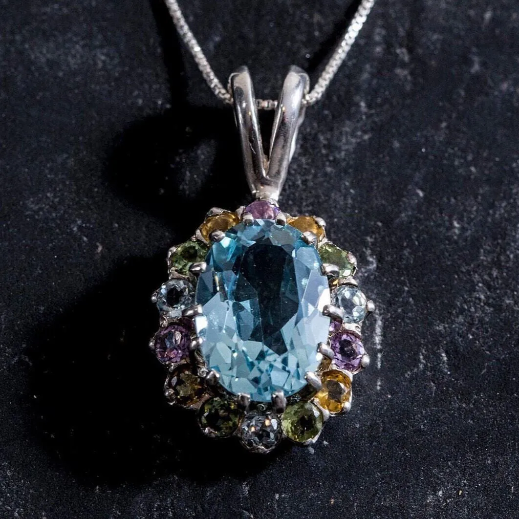 Blue Topaz Necklace - Mothers Birthstone Necklace - Natural Blue Topaz Pendant