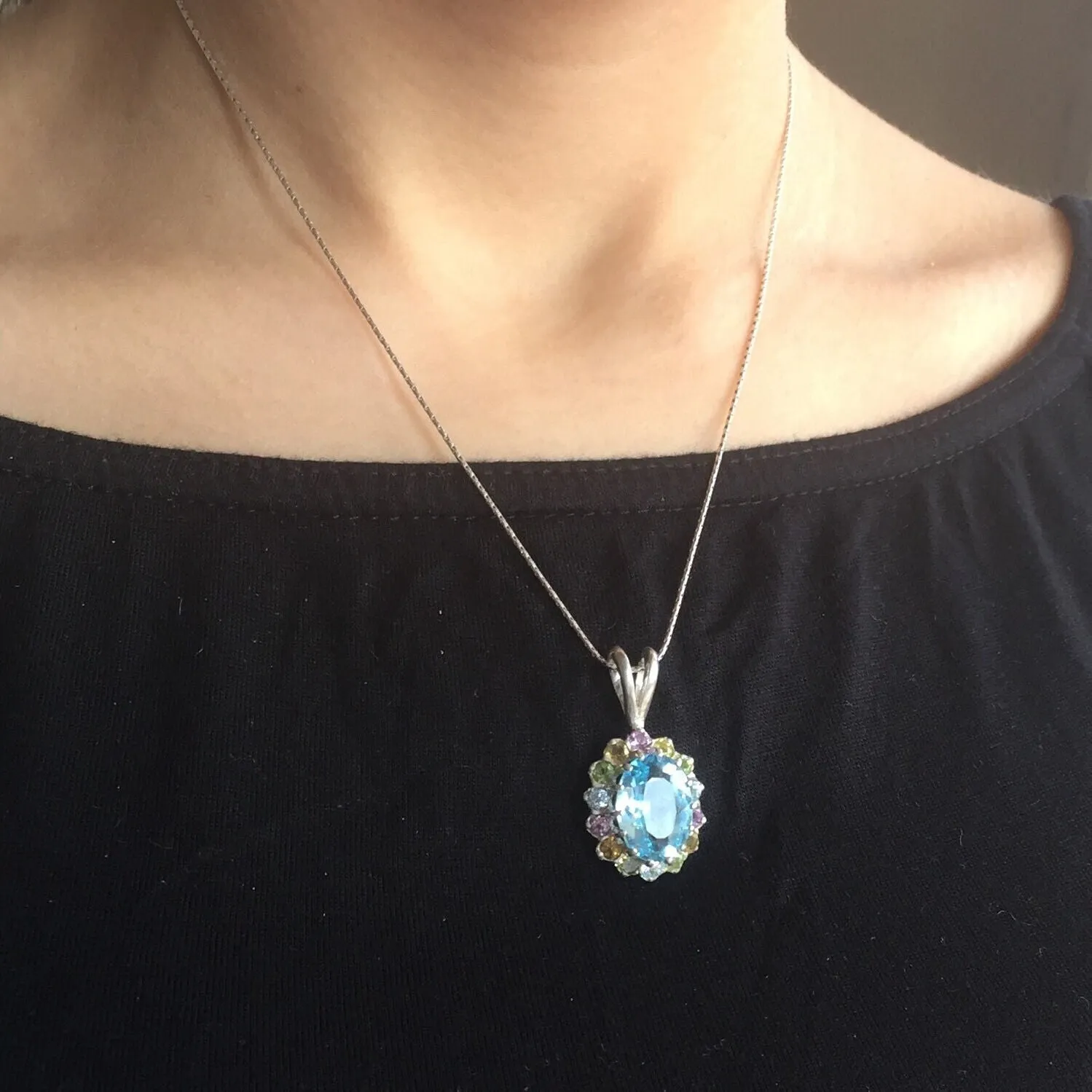 Blue Topaz Necklace - Mothers Birthstone Necklace - Natural Blue Topaz Pendant