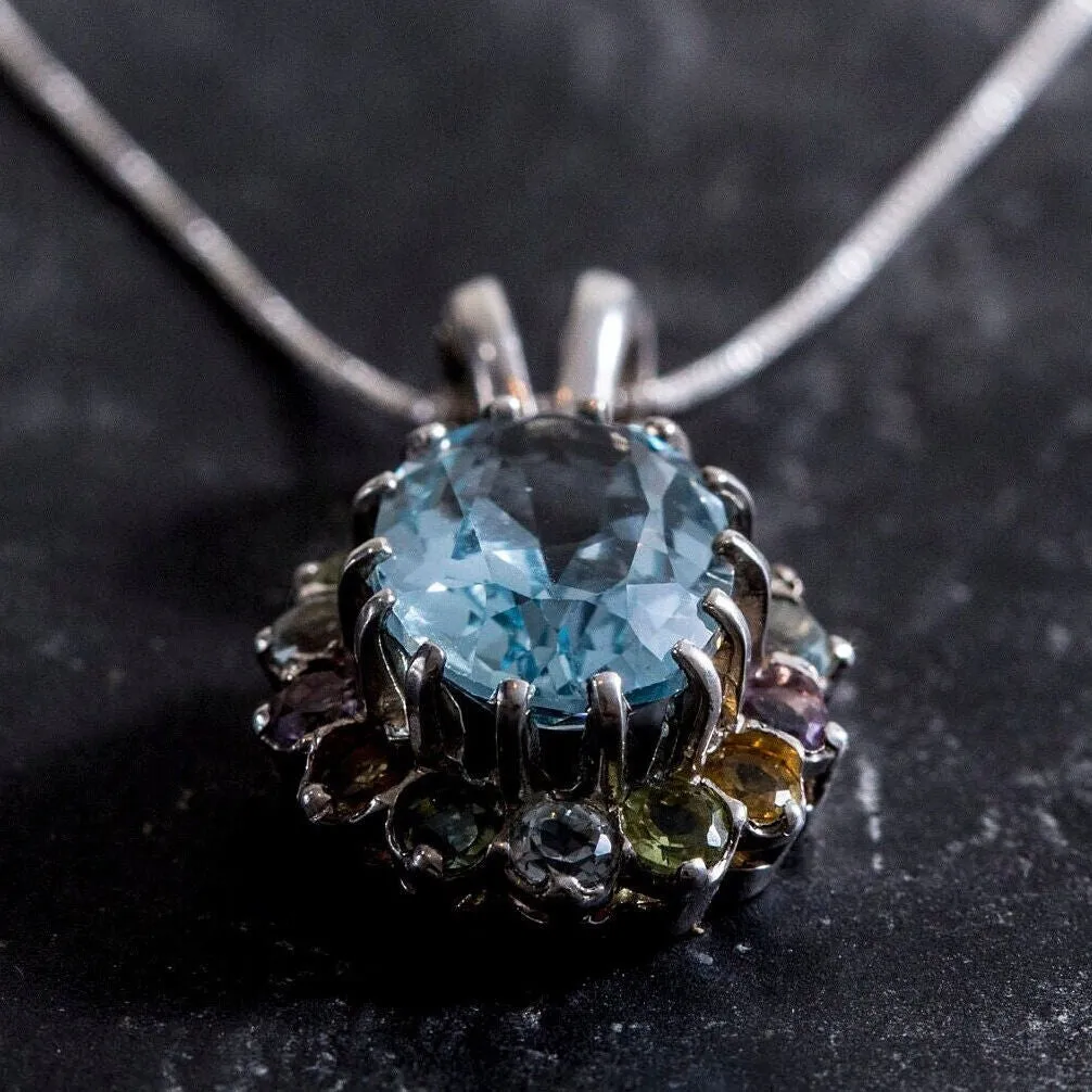 Blue Topaz Necklace - Mothers Birthstone Necklace - Natural Blue Topaz Pendant