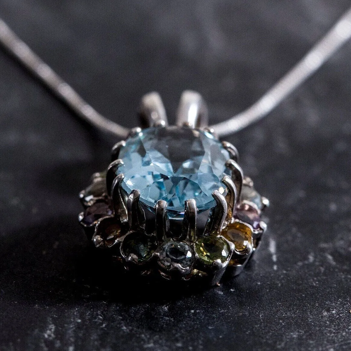 Blue Topaz Necklace - Mothers Birthstone Necklace - Natural Blue Topaz Pendant