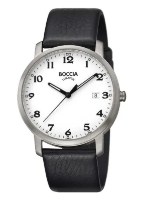 BOCCIA GENTS TITANIUM BLACK LEATHER STRAP 3618-01