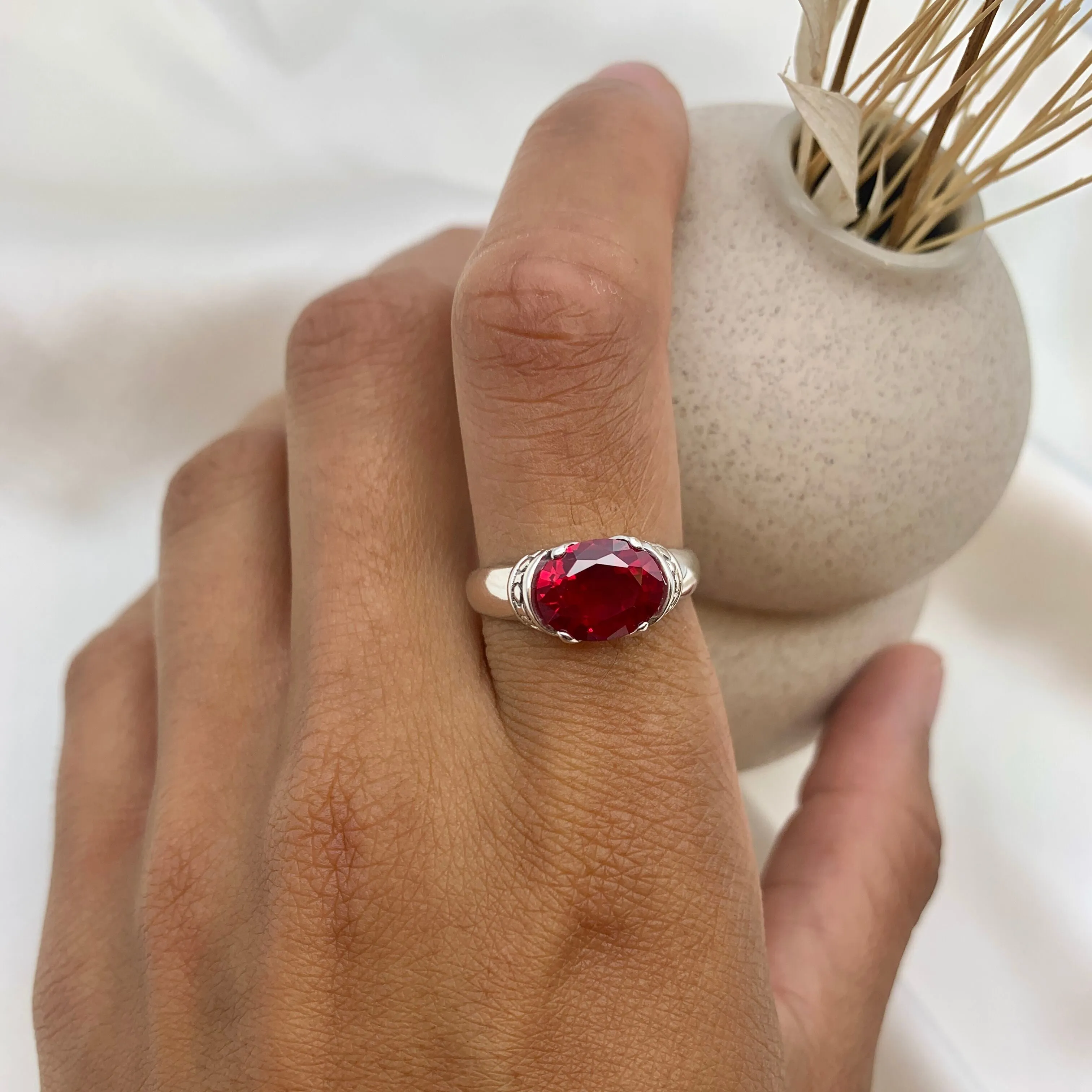 Boho Ruby Ring - Red Solitaire Ring - Vintage Tribal Ring