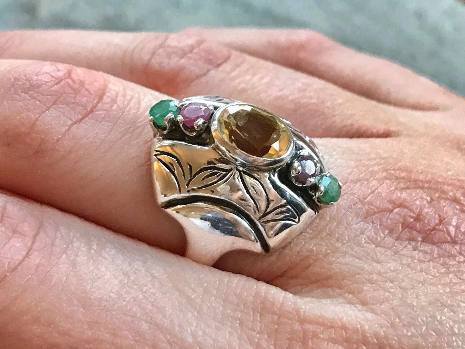 Boho Statement Ring - Multistone Chunky Ring - Colorful Dome Band