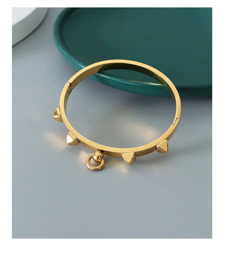 Bold Geometric Rivet Bracelet with 18k Gold Accents