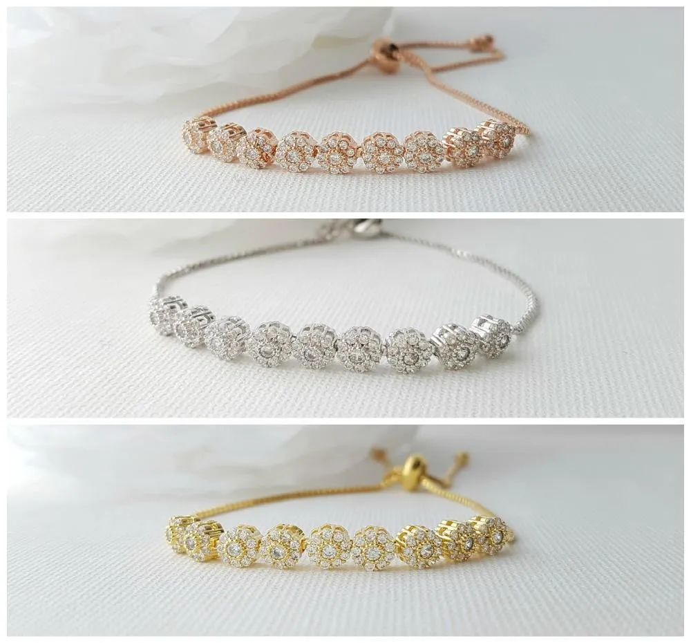 Bridal Bracelet, Wedding Jewelry, Rose Gold, Gold, Bangle Bracelet, Halo Style, Wedding Bracelet, Adjustable Bracelet, Reagan Bracelet