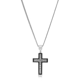 Brilliant Cut Diamond Cross Pendant On a 22" Necklace - 18ct White Gold