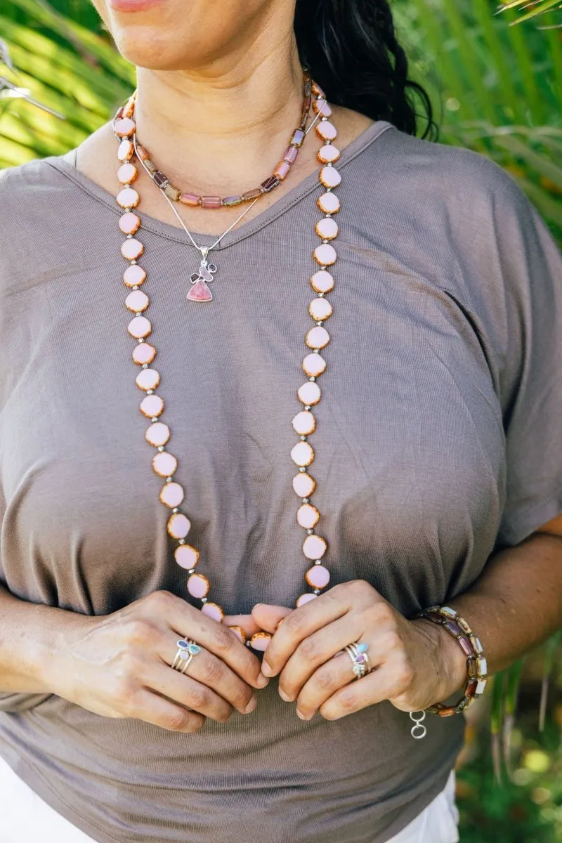 Bubble Gum Pink 38" Long Circle Glass Beaded Necklace