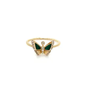 Butterfly Malachite and Diamond Ring