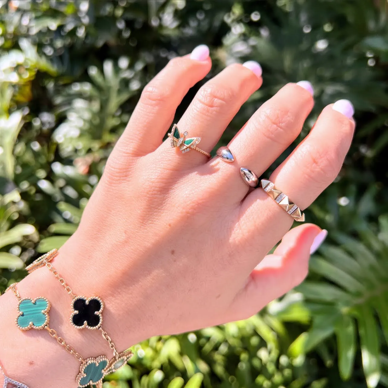 Butterfly Malachite and Diamond Ring