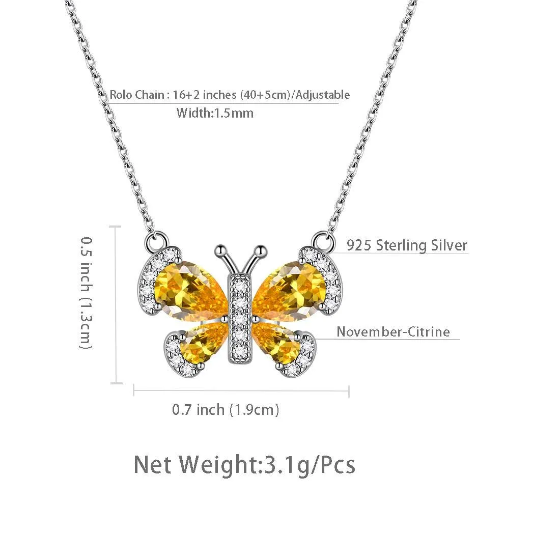 Butterfly Necklace Birthstone November Citrine Pendant Women Girls Jewelry Birthday Gift