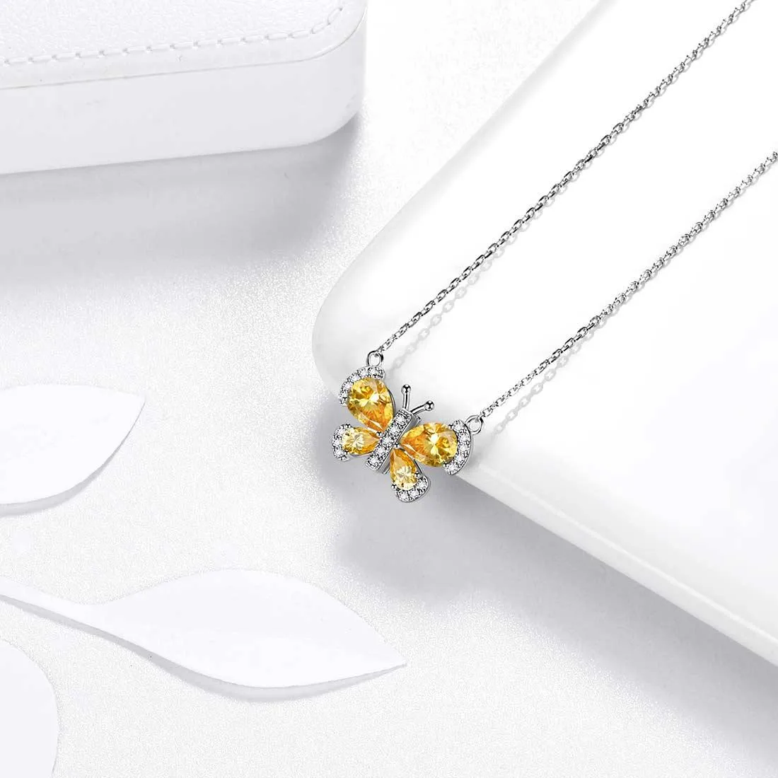 Butterfly Necklace Birthstone November Citrine Pendant Women Girls Jewelry Birthday Gift