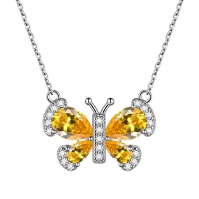 Butterfly Necklace Birthstone November Citrine Pendant Women Girls Jewelry Birthday Gift