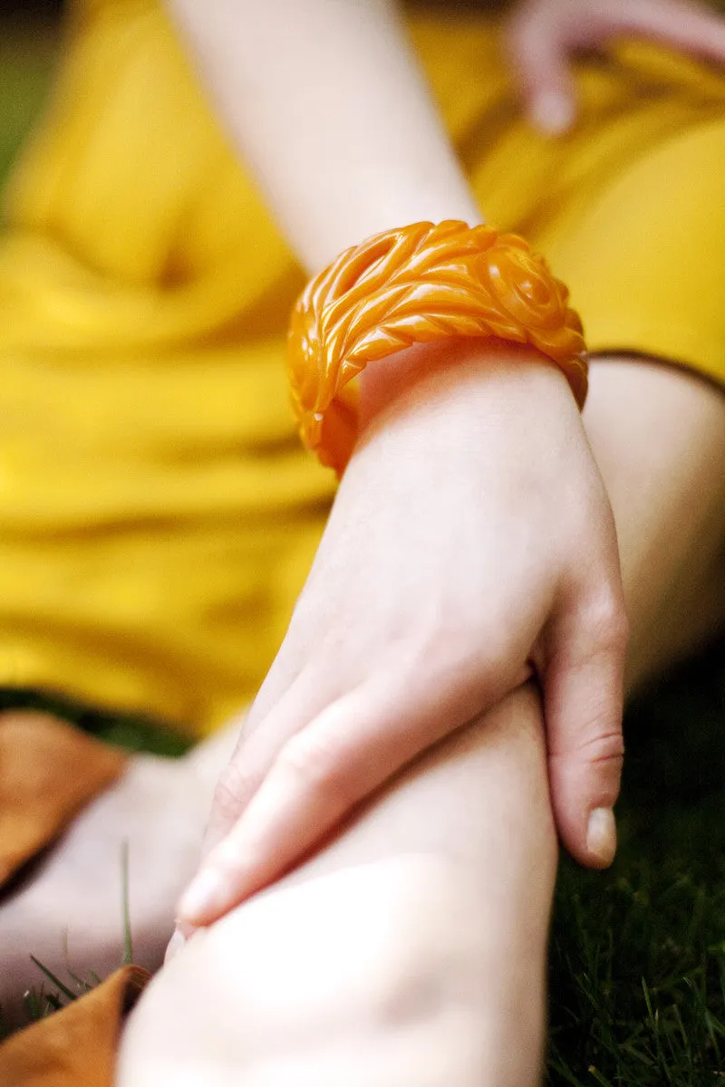 Butterscotch Vintage Carved Bakelite Bangle Bracelet