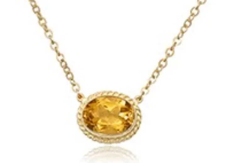 Carla Corporation 14Y Horizontal Oval Miligrain Citrine Necklace 18-19